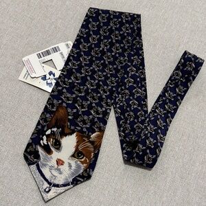 NWT Steven Krauss Men’s Wear-Silk Cat Print Tie-Blue